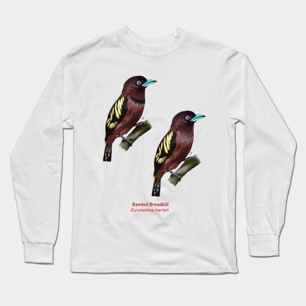 Banded Broadbill  | Eurylaimus harteti ⚥ Long Sleeve T-Shirt by bona 